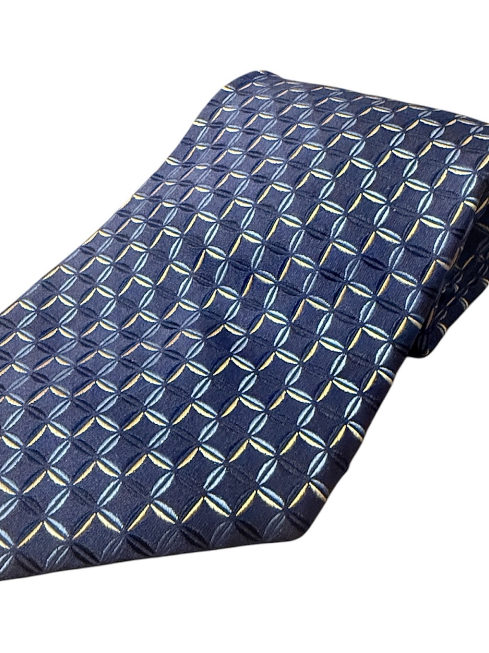 Daniel Cremieux Navy Geometric Silk Tie with Light Blue and Gold Accents